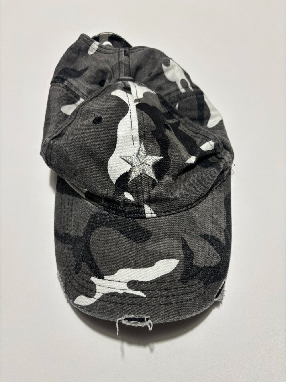 Haute Shore Grey Black & White Distressed Camo Cotton Baseball Cap